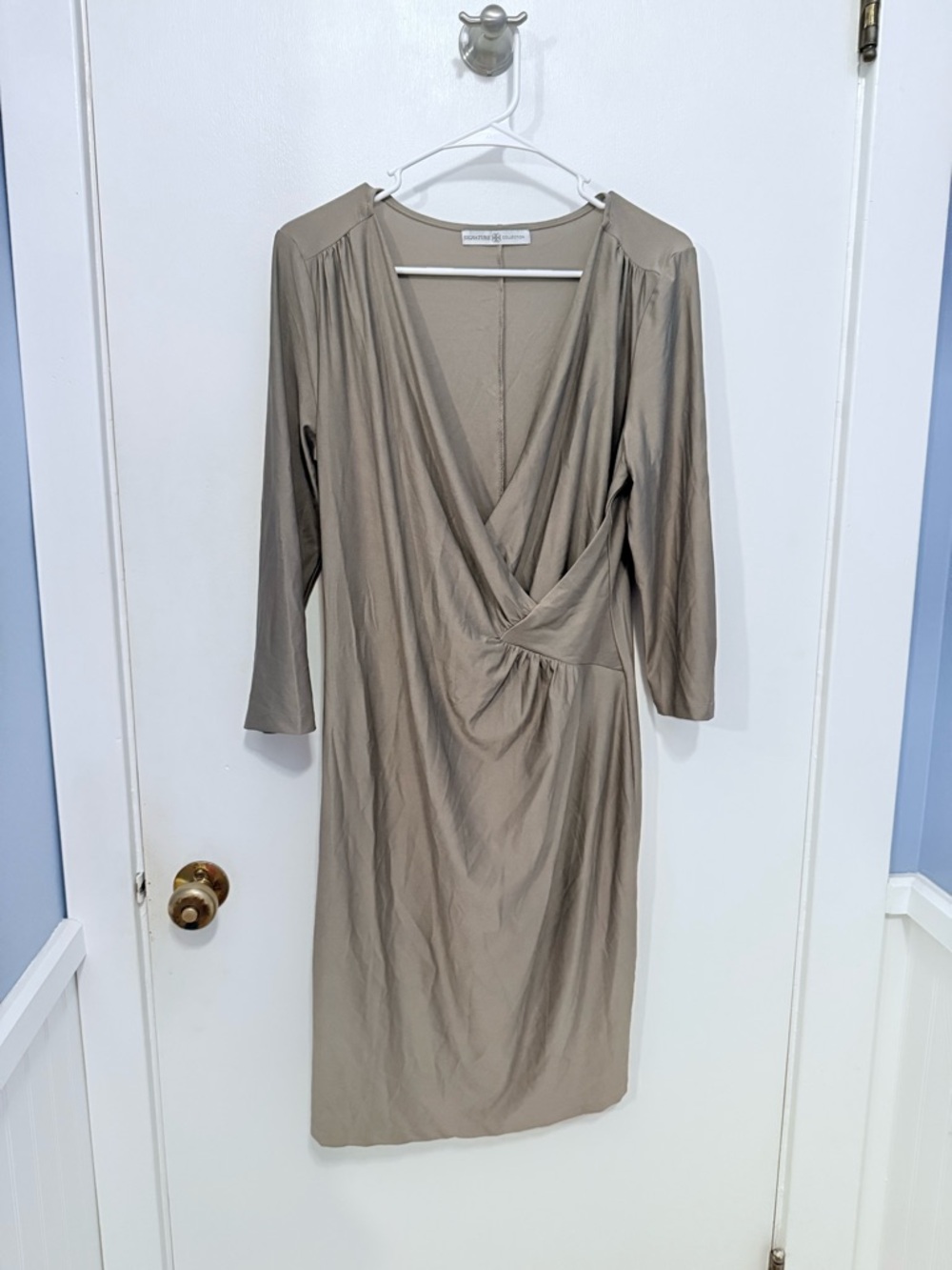 Signature Collection Draped Taupe Long-Sleeve Wrap Dress SZ M NWOT